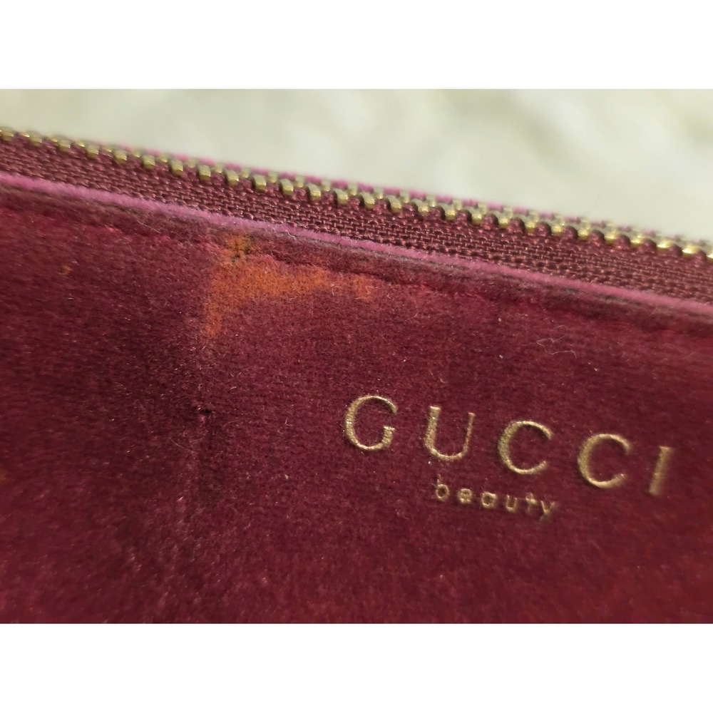 Authentic Gucci Velvet Beauty Bag Cosmetic Case Magenta Purple Gold 9.5x5.5" - Picture 2 of 12